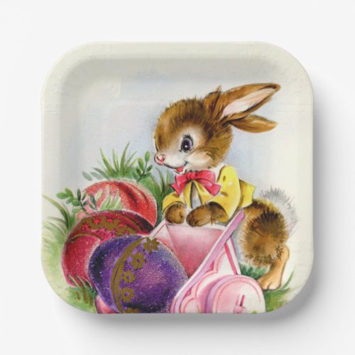 cute retro vintage Easter bunny Holiday Paper Plat Paper Plates