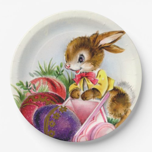 cute retro vintage Easter bunny Holiday Paper Plates