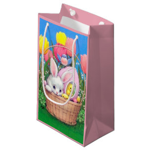 Cute retro vintage Easter bunny party Small Gift Bag