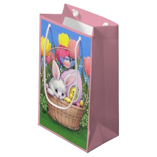 Cute retro vintage Easter bunny party Small Gift Bag