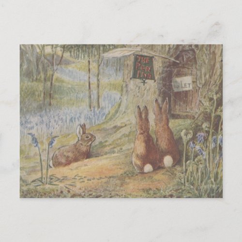 Cute Retro Vintage Easter Bunny Rabbits Postcard
