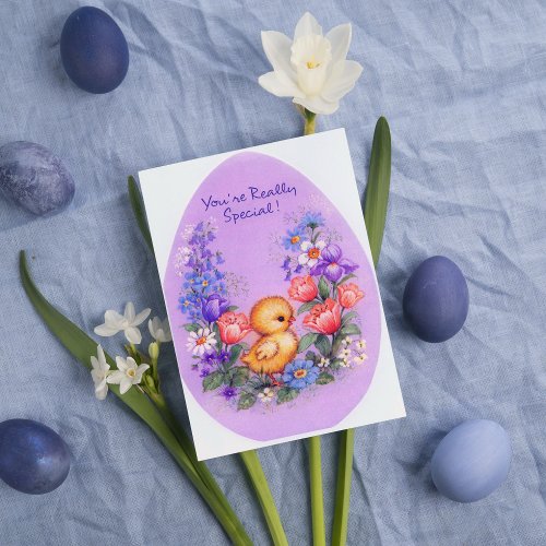 Cute retro vintage Easter chick add message Holiday Card