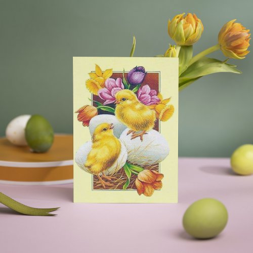 Cute retro vintage Easter chick add message Holiday Card