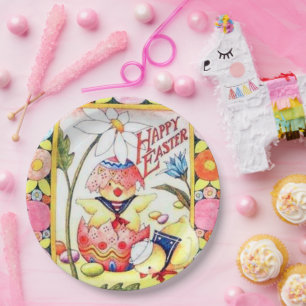 cute retro vintage Easter chick party Paper Plates