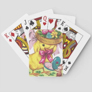Cute retro vintage Easter chick Poker Cards