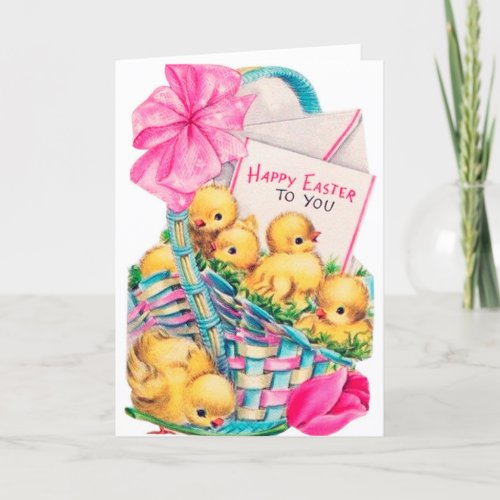 Cute retro vintage Easter chicks add mesage card
