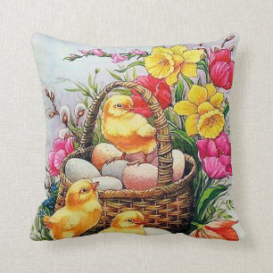 Cute retro vintage Easter chicks decor pillow