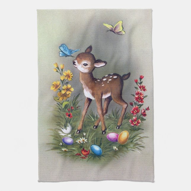 Cute retro vintage Easter deer Holiday towel (Vertical)