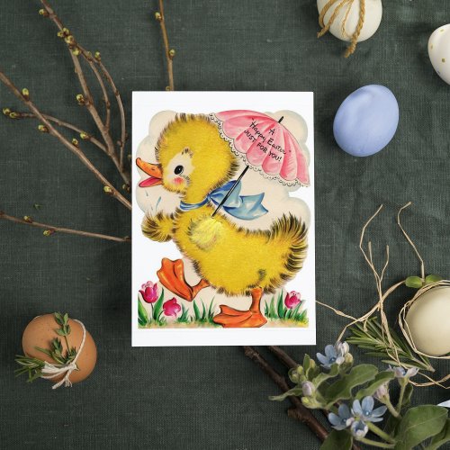 Cute retro vintage Easter duck add message Holiday Card