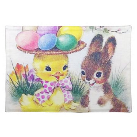 Cute Retro Vintage Easter Friends Cloth Placemat
