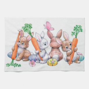 Cute retro vintage Esater bunnies Kitchen Towel