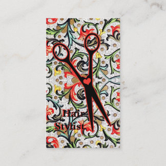 cute retro vintage floral scissors hair stylist business card