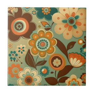 Cute retro vintage flowers ceramic tile