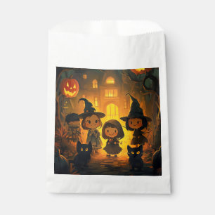 Cute Retro Vintage Halloween Kids Witch Black Cat  Favor Bag