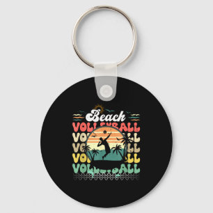 Cute retro vintage hawaii beach volleyball sunset keychain