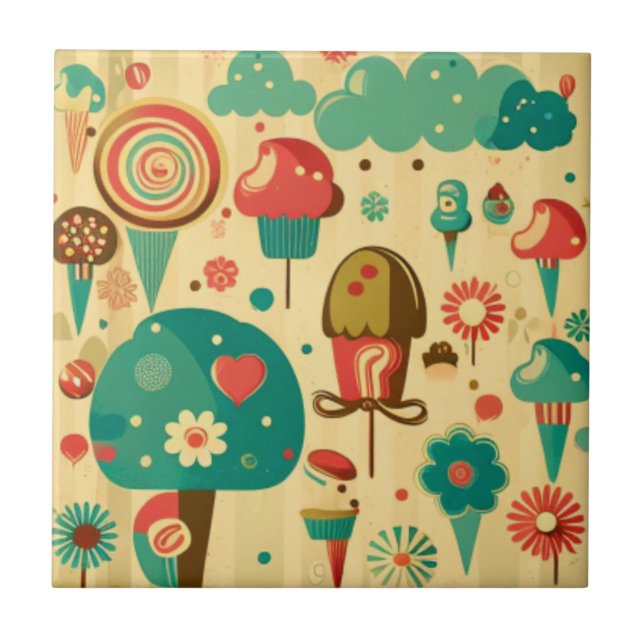 Cute retro vintage ice creams ceramic tile (Front)