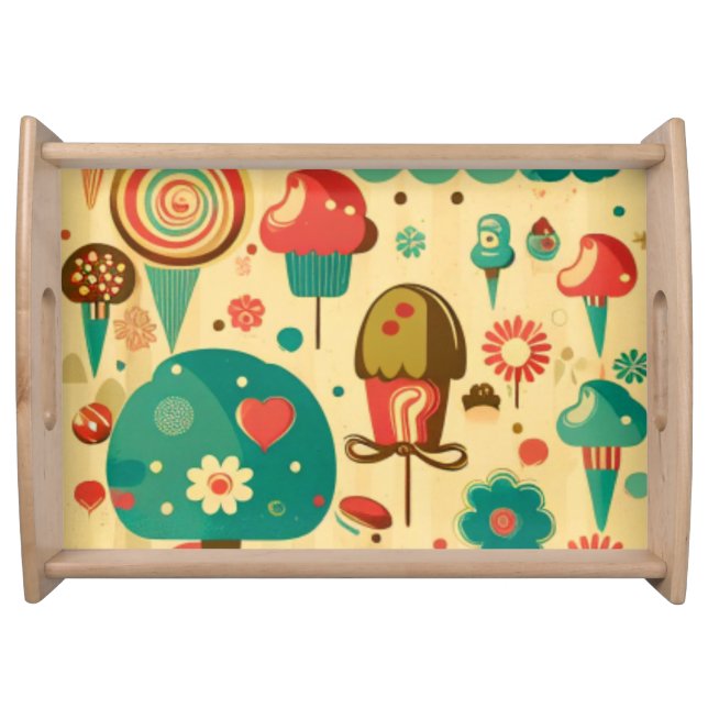 Cute retro vintage ice creams serving tray (Front)