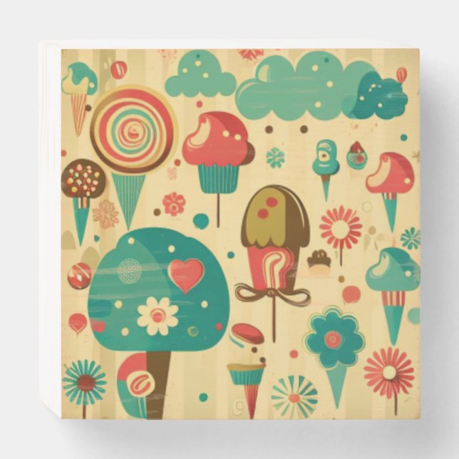 Cute retro vintage ice creams wooden box sign (Front Horizontal)