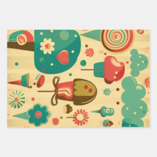 Cute retro vintage ice creams wrapping paper sheets