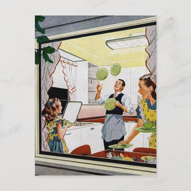 Cute retro vintage kitchen Family postcard (Front)