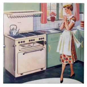 cute retro vintage kitchen lady ceramic tile