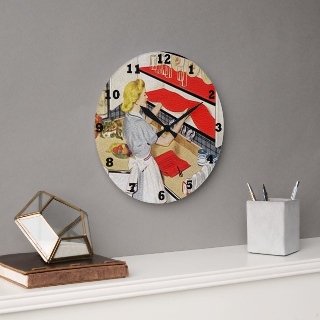 cute retro vintage kitchen lady large clock (Office)