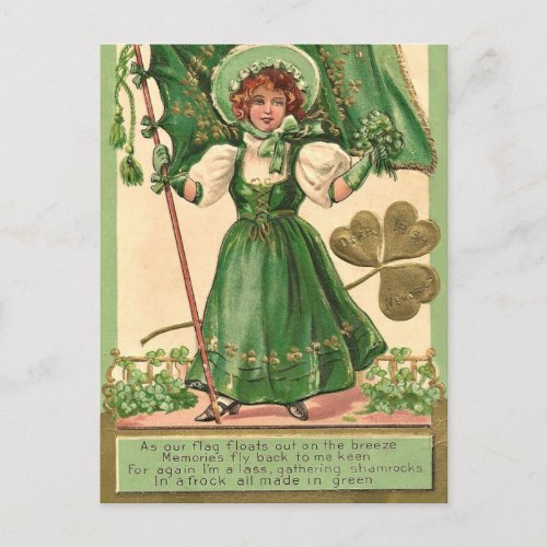 Cute retro vintage lady Saint Patricks Day Holiday Postcard