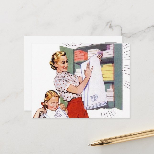 cute retro vintage laundry  postcard (Front/Back In Situ)