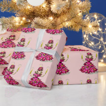 Cute Retro Vintage Pink Christmas Tree Girl 