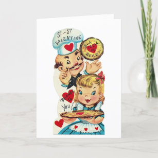 Vintage Valentine Card, Kitschy Cute Couple, Kitchen, Pizza Lover