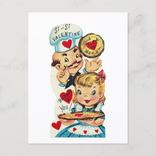 Cute retro vintage pizza Valentine Holiday Postcard