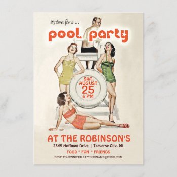 Cute Retro Vintage Pool Party Invitation by Anything_Goes at Zazzle