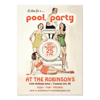 Cute Retro Vintage Pool Party Invitation