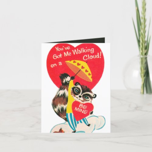 cute retro vintage raccoon Valentine add sentiment Holiday Card