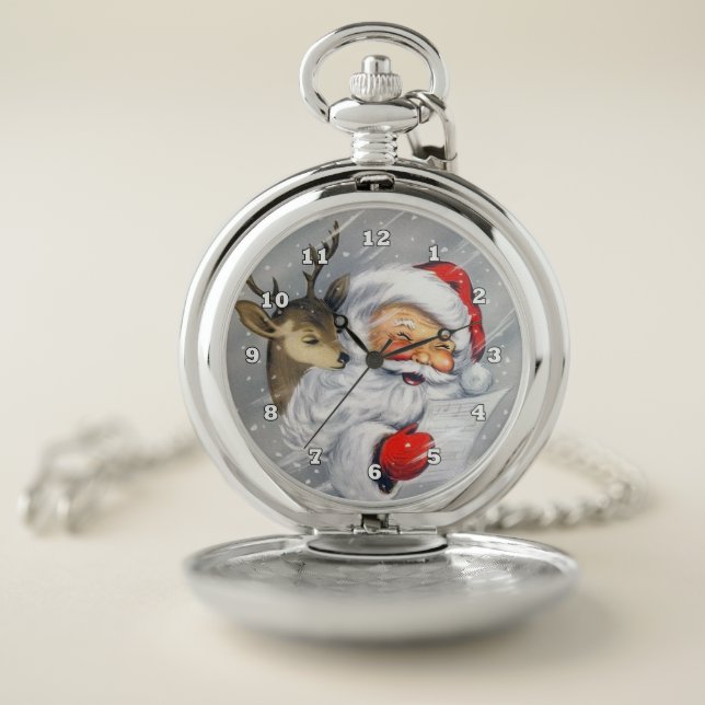 Cute retro vintage Santa Holiday Pocket Watch (Inside)