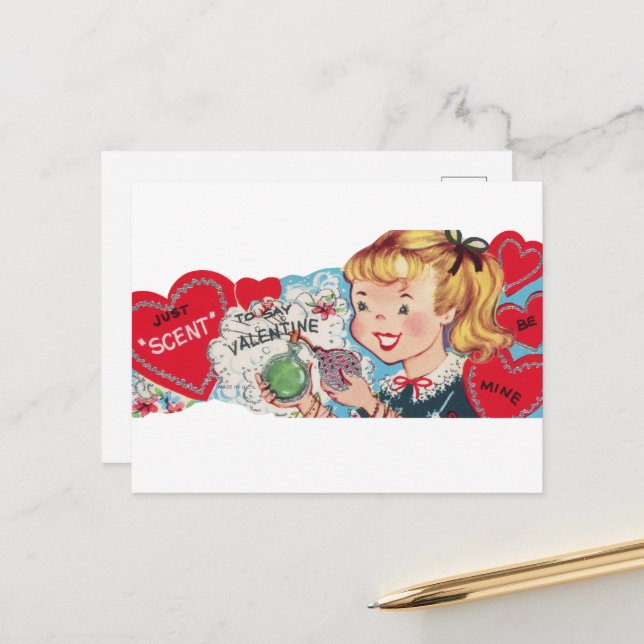 Cute retro vintage scent Valentine Holiday Postcard (Front/Back In Situ)