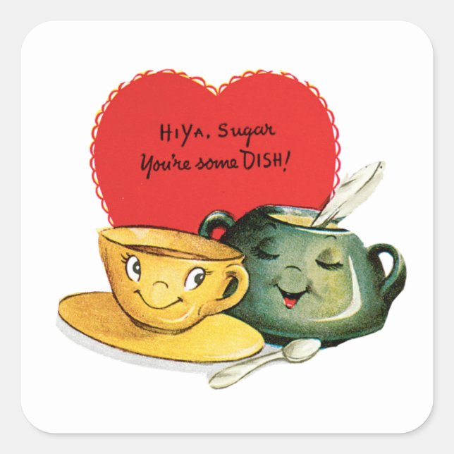 Cute retro vintage sugar Valentine Square Sticker (Front)