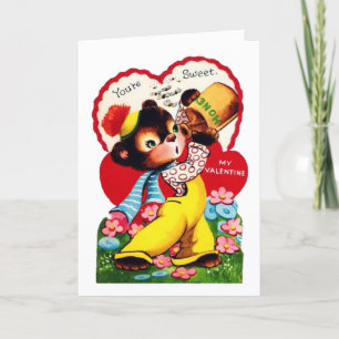 Cute retro vintage Valentine bear Holiday Card