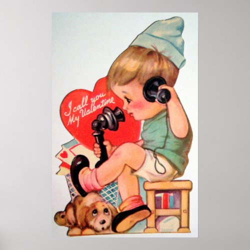 Cute retro vintage Valentine boy poster