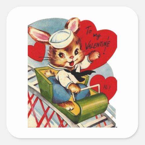 Cute retro vintage Valentine bunny Square Sticker