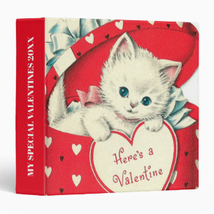 Cute retro vintage Valentine cat 3 Ring Binder