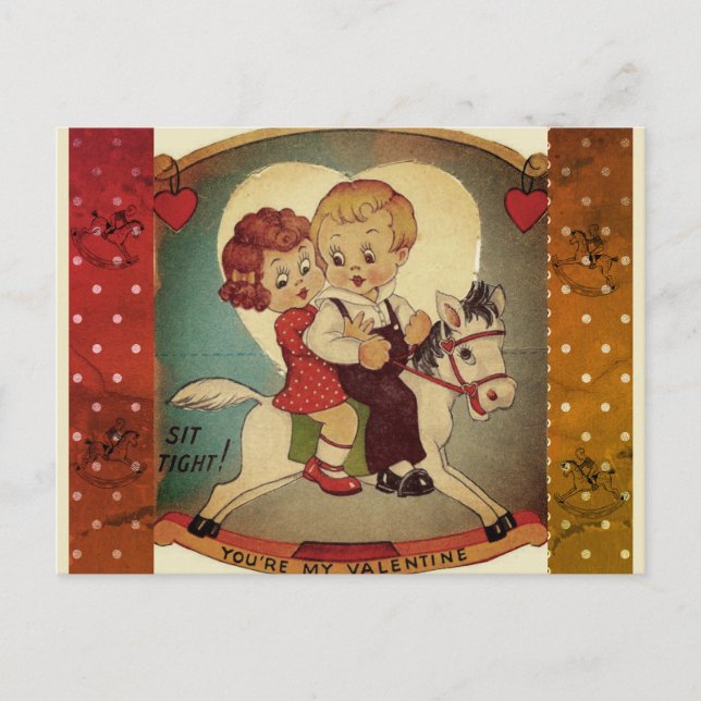 Cute Retro Vintage Valentine Children Horse Holiday Postcard (Front)