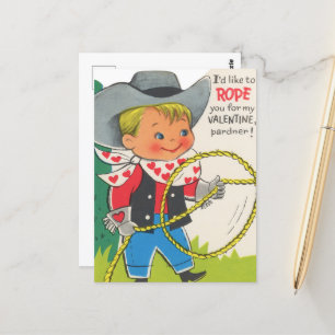 Cute retro vintage Valentine cowboy Postcard