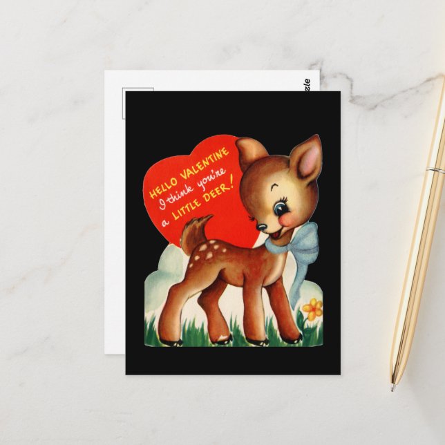 cute retro vintage Valentine deer Postcard (Front/Back In Situ)