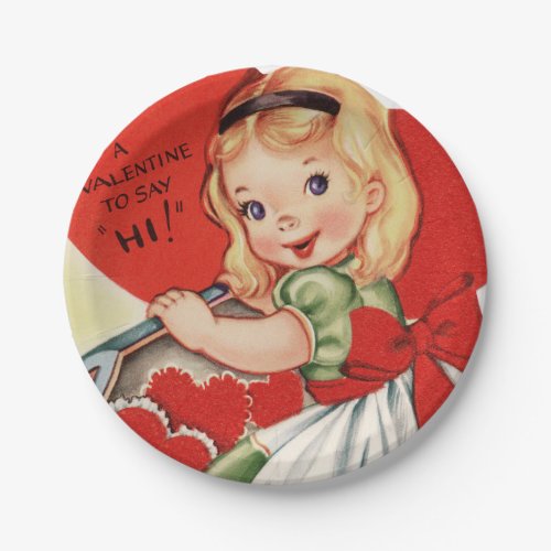 Cute retro vintage Valentine girl party Paper Plates