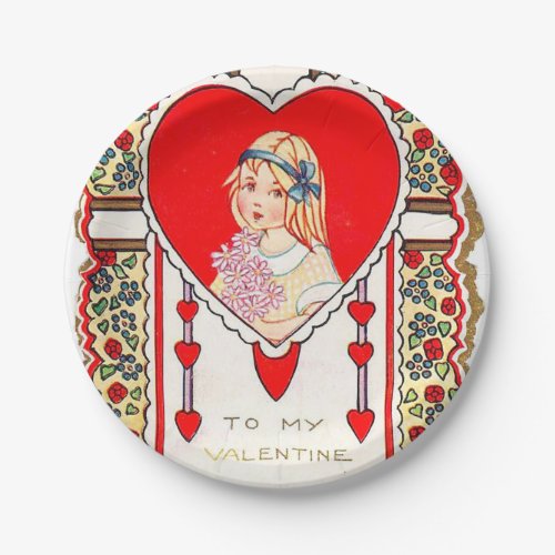 Cute retro vintage Valentine girl party Paper Plates