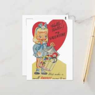 Cute retro vintage Valentine girl Postcard