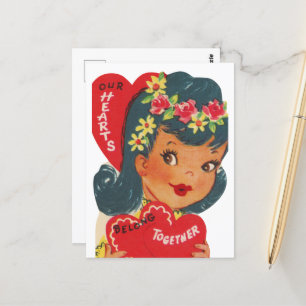 Cute retro vintage Valentine heart  Postcard