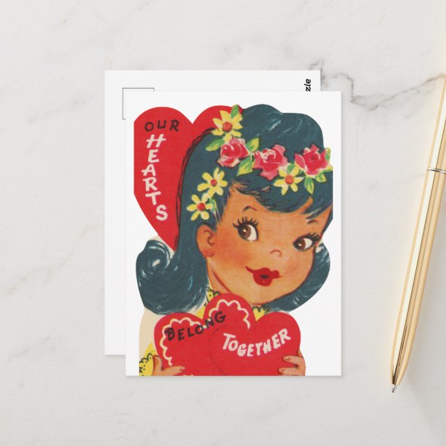 Cute retro vintage Valentine heart  Postcard (Front/Back In Situ)