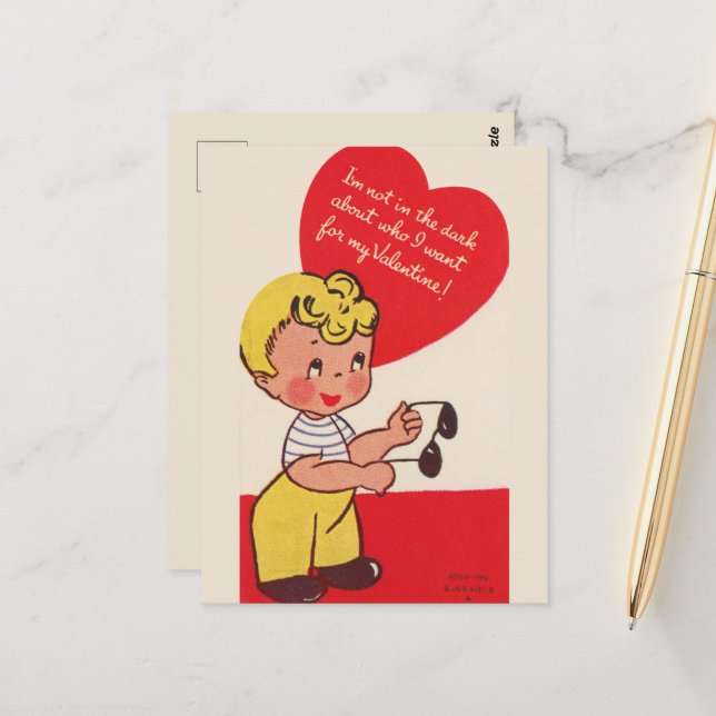 Cute retro vintage Valentine  Postcard (Front/Back In Situ)